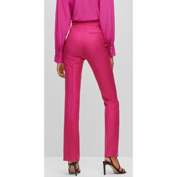 BOSS Slim Fit Trousers in Virgin Wool Twill Pants Womens 4, Hot Pink | NEW $348 - Picture 2 of 4